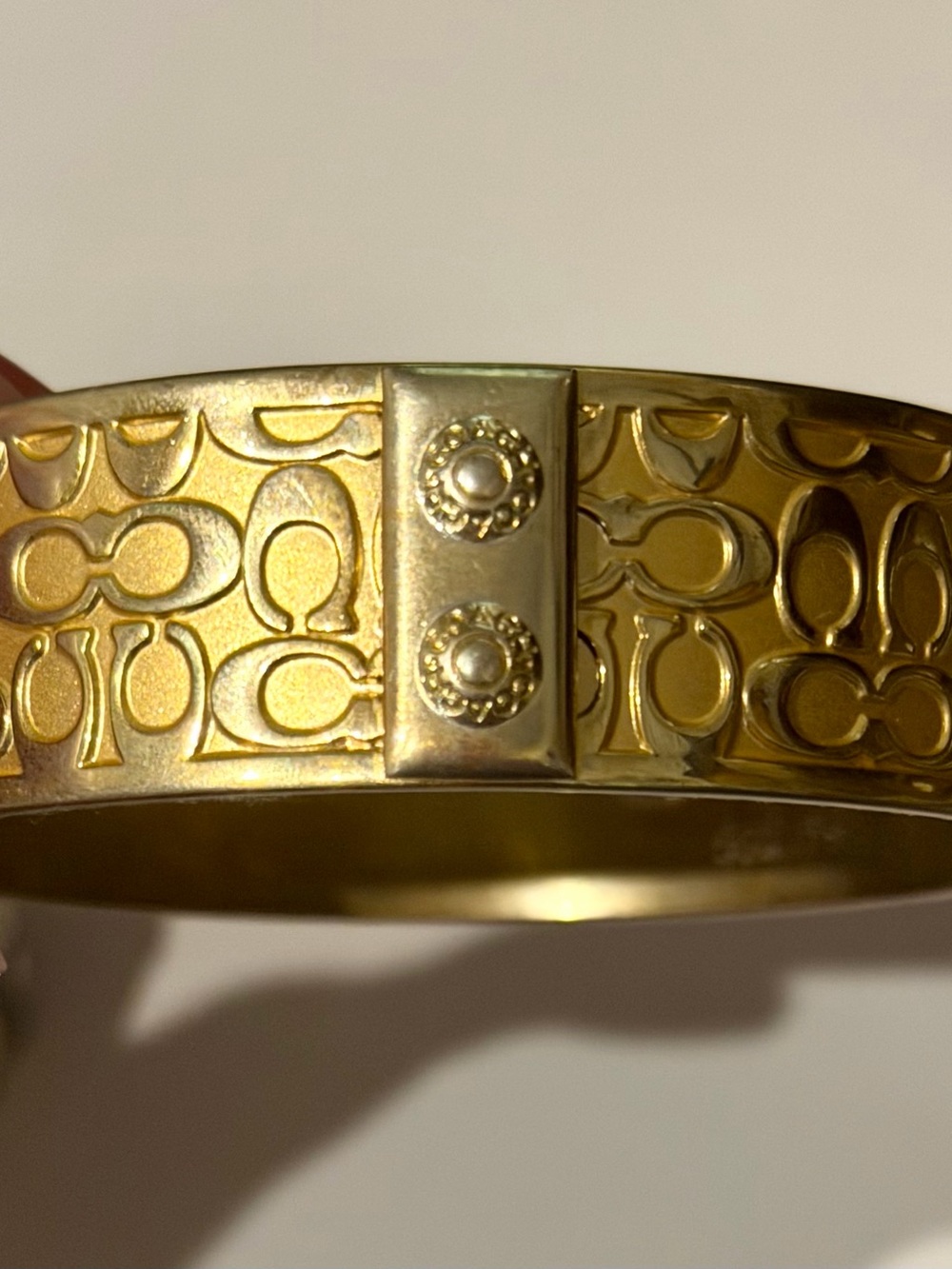 Coach Gold-Tone Cuff and White Enamel Logo Bracelet with blue lettering set - Picture 3 of 5